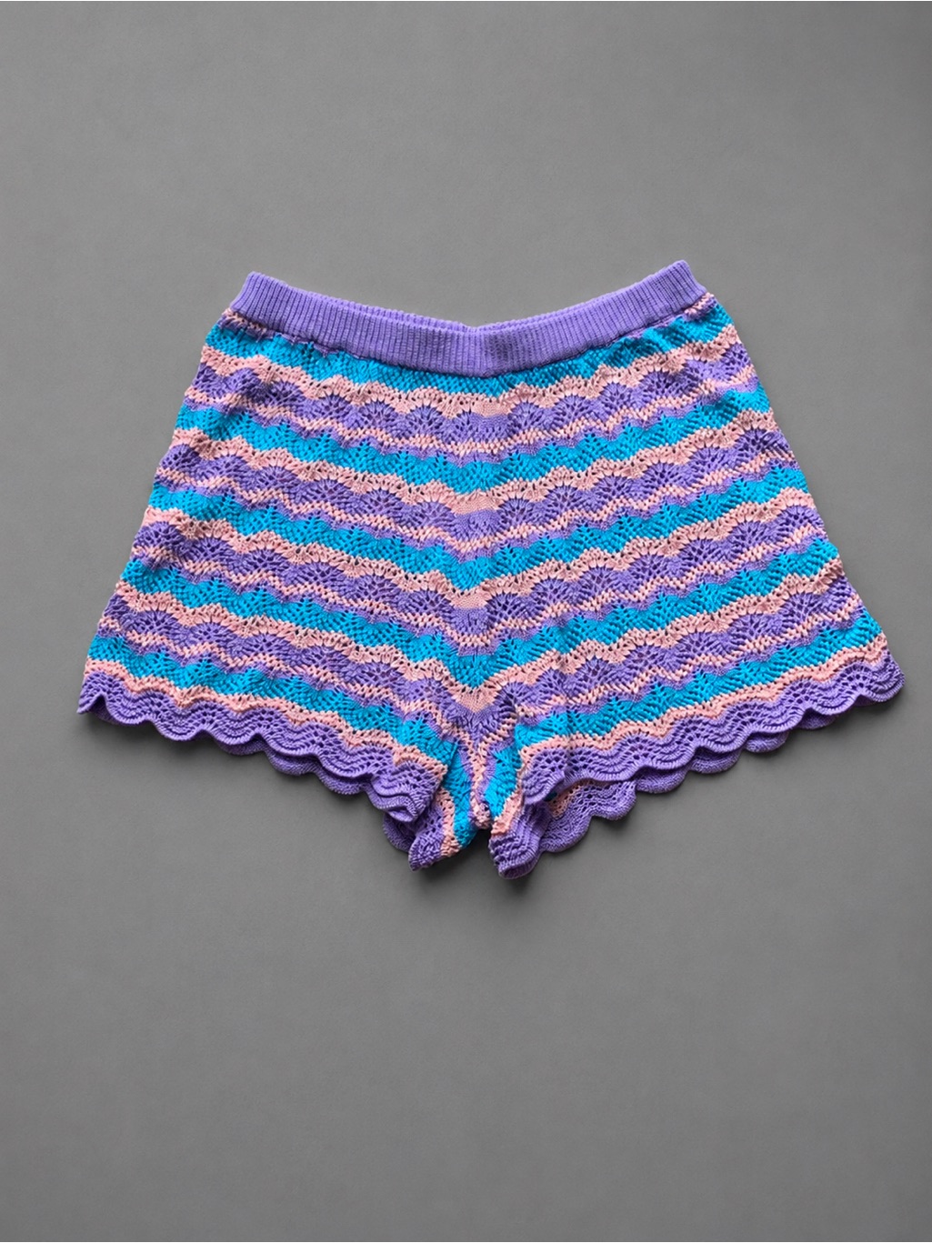 Boutique Lfd Purple Blue Pink Crochet Wave Knit Shorts